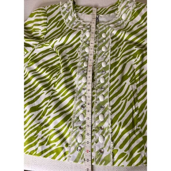 Silk Land Jacket Long Sleeve Boho Lime/White Print Mesh & Jewel Embellished 2XL - Picture 8 of 11